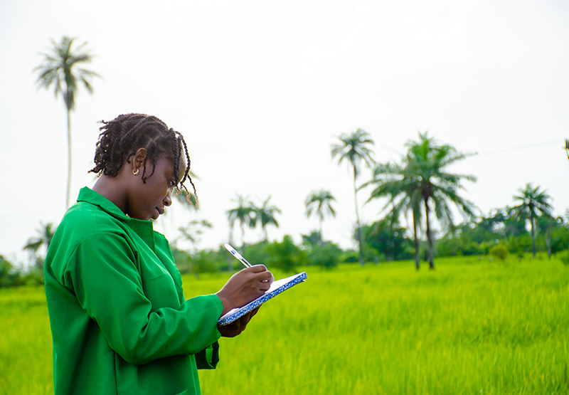 Woman taking survey
